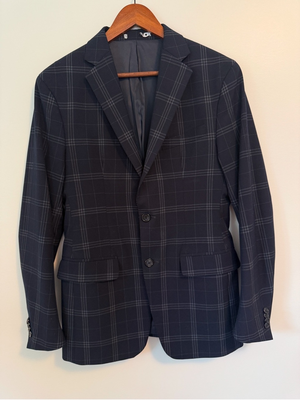 Zara Men's Navy Plaid Two-Button Blazer